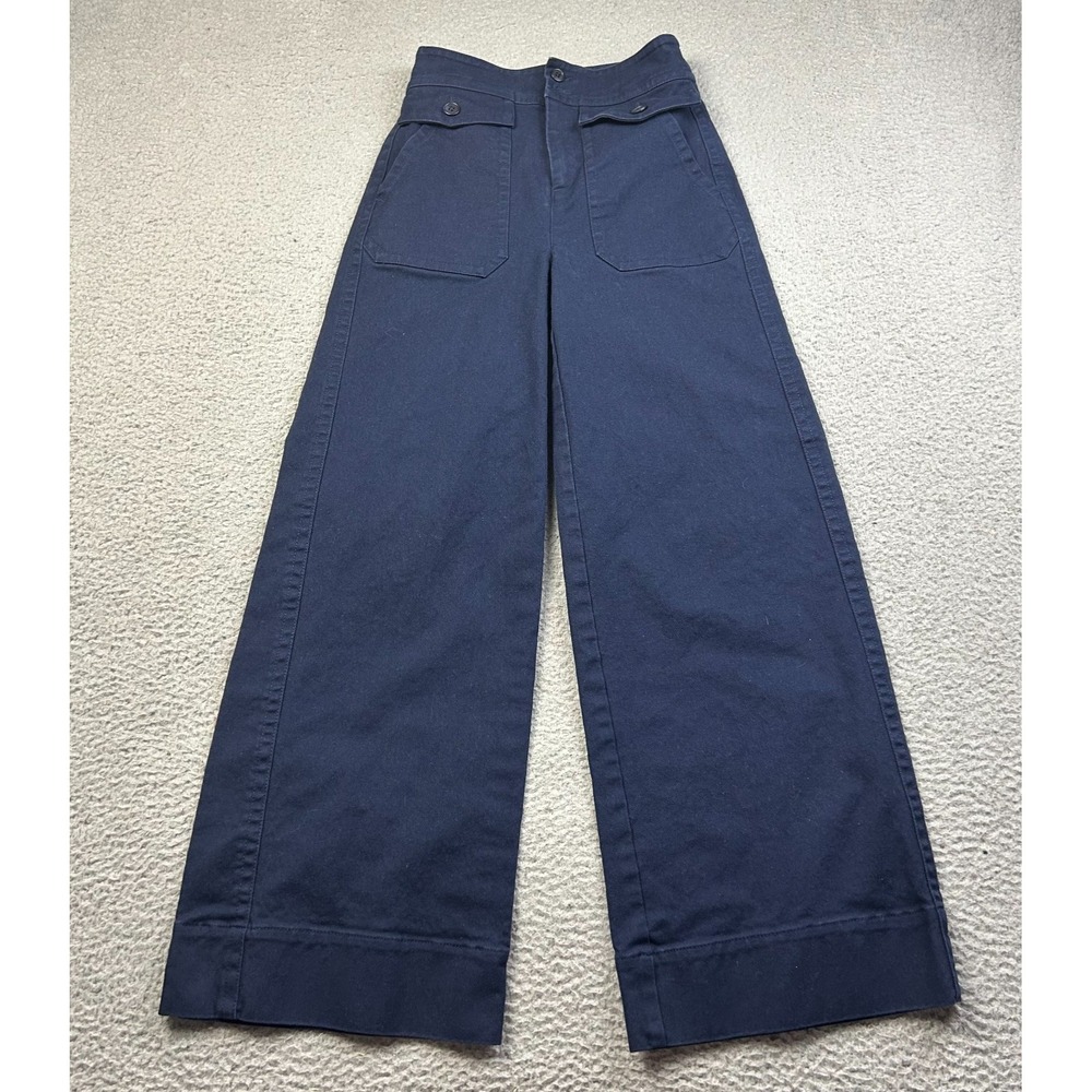 J. Crew Pants Womens Navy Officer Patch Pocket Wide Leg Stretch Twill Size 00